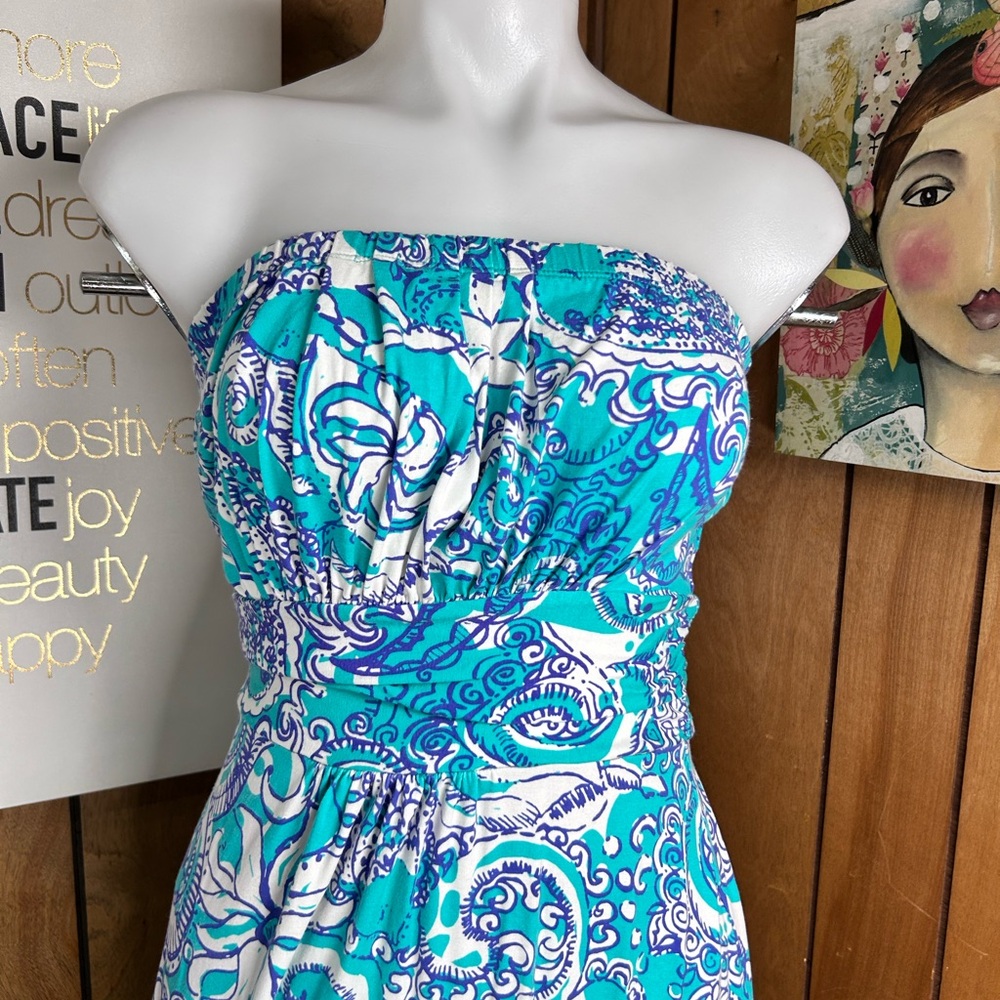 Lilly Pulitzer Holbrook Maxi Dress Sea Foam Blue Paisley Strapless Size S - Picture 14 of 15